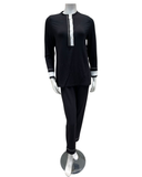 Velvet Black with White Button Down Double Piping Modal Pajamas Set