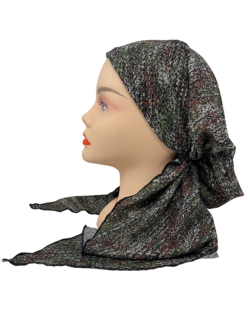 Triple Up BL1043 Olive & Rust Mix Knit Lined Pre-Tied Bandanna Myselflingerie.com