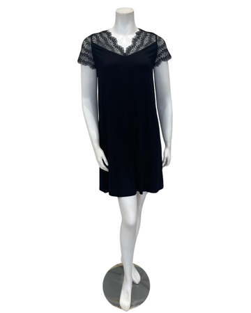 Oh! Zuza 4515 Black Sheer Lace Neck Modal Nightshirt Myselflingerie.com