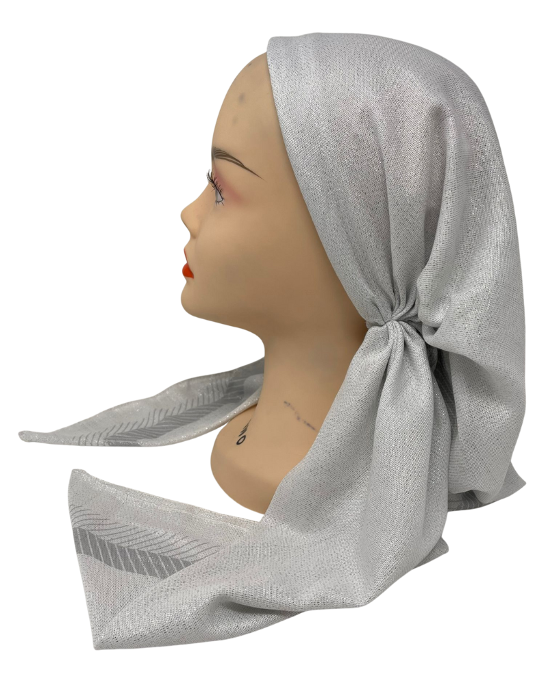 It's Younique OB-ARR-WS White Shimmer with Silver Arrow Border Pre-Tied Open Back Bandanna with Velvet Grip Myselflingerie.com