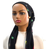 Ahead Black Geometrical Versatile Style Long Tails Open Back Pre-Tied Bandanna