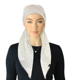 Cherie White/Gold Sparkle Fringe Design Adjustable Closed Back Pre-Tied Bandanna