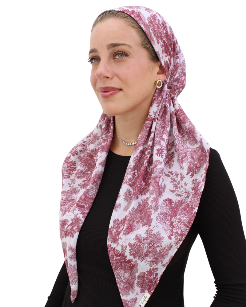 Scarf Bar Burgundy Toile Classic Pre-Tied Bandanna with Velvet Grip Myselflingerie.com