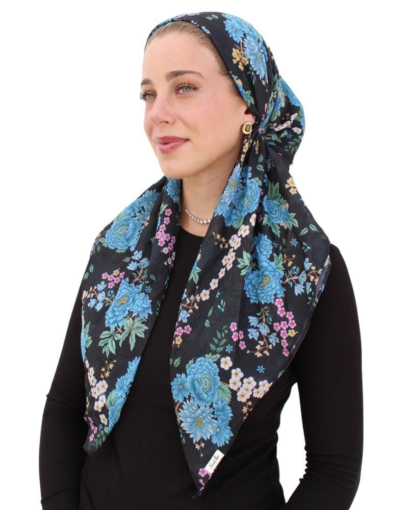 Scarf Bar Sapphire Florals Classic Pre-Tied Bandanna with Velvet Grip Myselflingerie.com