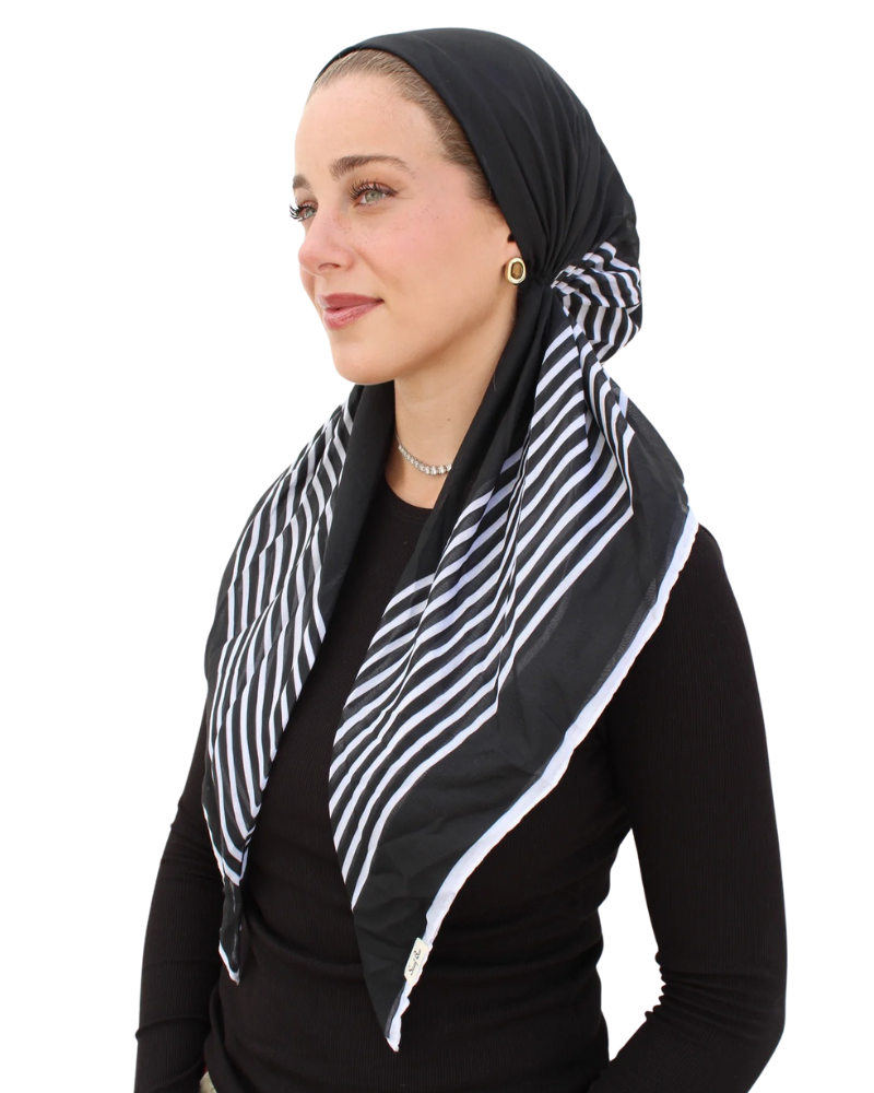 Scarf Bar Stripped Black Classic Pre-Tied Bandanna with Velvet Grip Myselflingerie.com