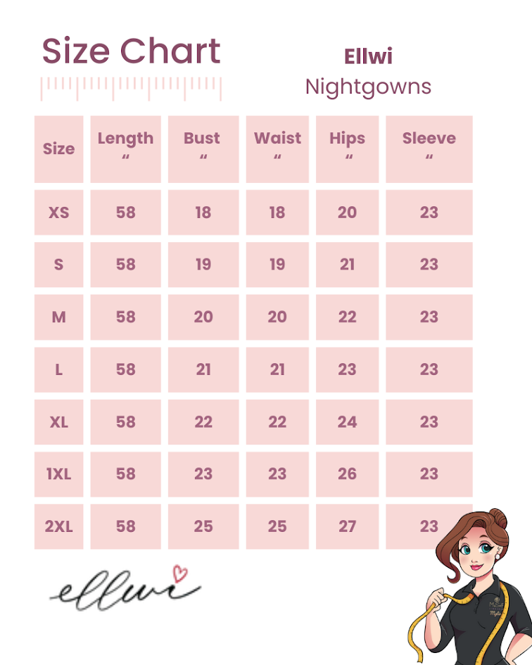 Sleepwear ALL Collection Size Guide