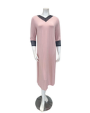 M4333 Dusty Pink/Black Lace Modest V Modal Nightshirt