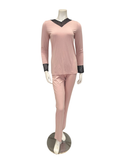 M4332 Dusty Pink/Black Lace Modest V Modal Pajamas Set