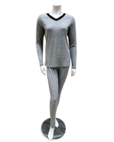 L/S-PJS-GRY-S25 Grey Ribbed V Neck Modal Pajamas Set