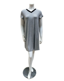 S/S-NS-GRY-S25 Grey Ribbed V Neck Short Sleeves Modal Nightshirt