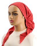 Ahead Coral Speckled Applique Israeli Style Long Tails Pre-Tied Bandanna