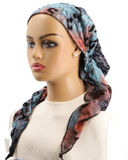 Ahead Black/Coral Leopard Print Versatile Style Long Tails Open Back Pre-Tied Bandanna