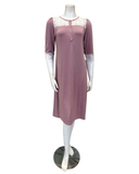 B49 Rose Heather Unlined Lace Button Down Modal Nightshirt