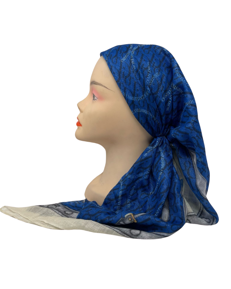 It's Younique OB-DI-RB Royal Blue Shimmer Dior Inspired Pre-Tied Open Back Bandanna with Velvet Grip Myselflingerie.com