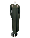 Pen-ky Green Cherry Blossom Button Down Cotton Blend Nightgown