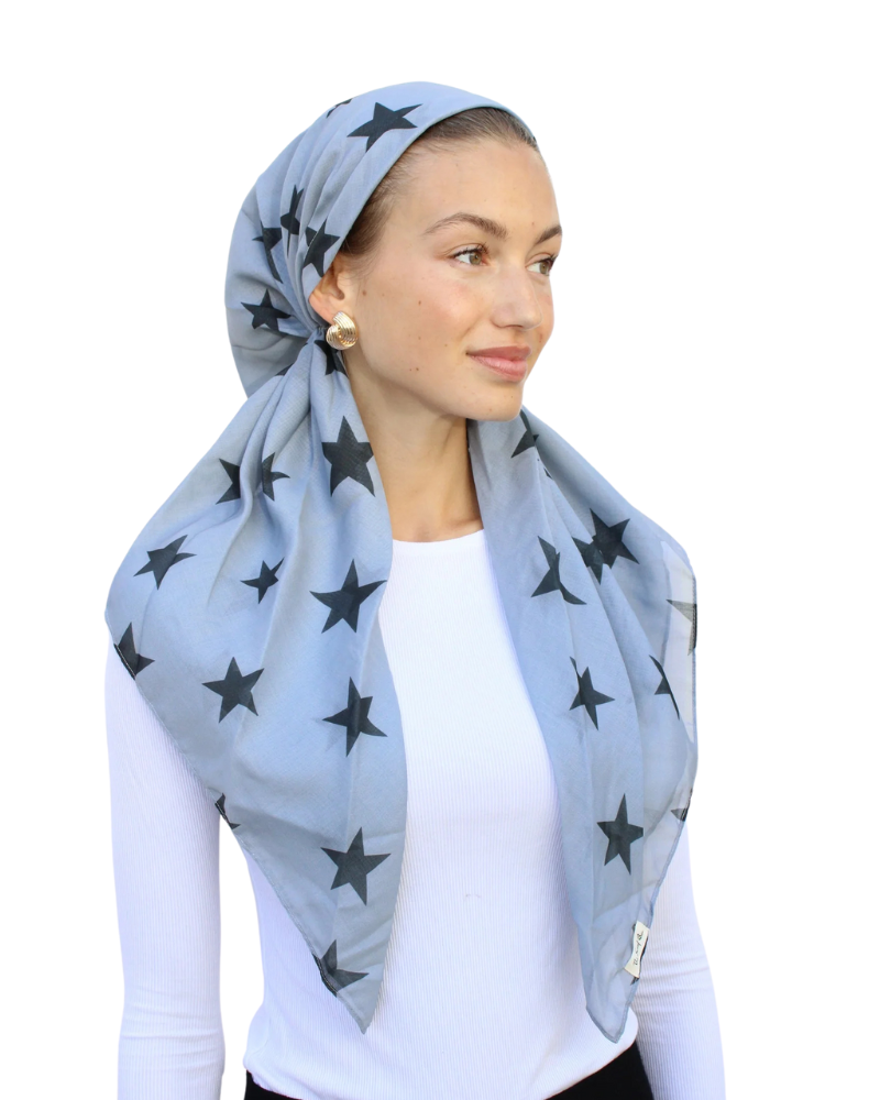 Scarf Bar Grey Stars Classic Pre-Tied Bandanna with Velvet Grip