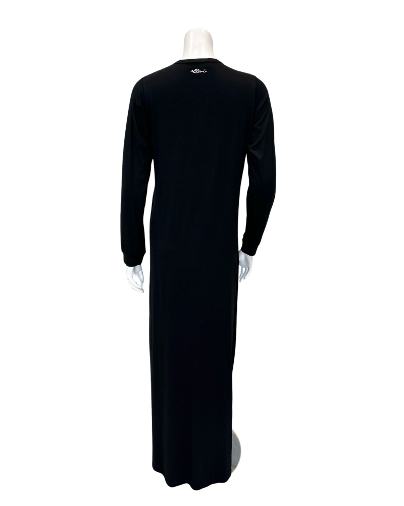 Ellwi 1213 Floral Embroidery Black Cotton Nursing Nightgown Myselflingerie.com