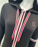 Sparrow C-7412 Black Colored Striped Sleeve Zippered Black Jersey  Hooded Lounger Morning Robe Myselflingerie.com