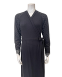 Oh! Zuza 4525 Black Ribbed Modal with Sheer Lace Long Robe Myselflingerie.com