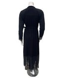 Oh! Zuza 4525 Black Ribbed Modal with Sheer Lace Long Robe Myselflingerie.com