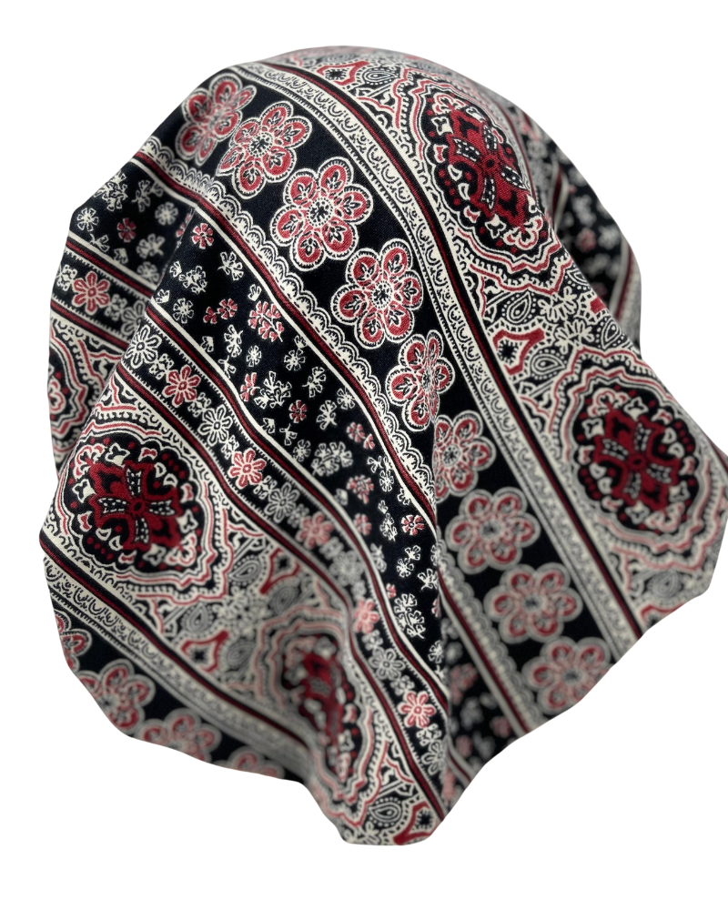 Triple Up BUL753-A Black & Burgundy Print Unlined Pre-Tied Bandanna Myselflingerie.com