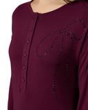 Me Moi CNL09979 Fig Rhinestone Bow Button Down Modal Nightgown Myselflingerie.com