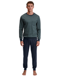 Calida 41282 #549 Dark Glen Relax Comfy Men's 100% Cotton Pajamas Set with Cuff Myselflingerie.com