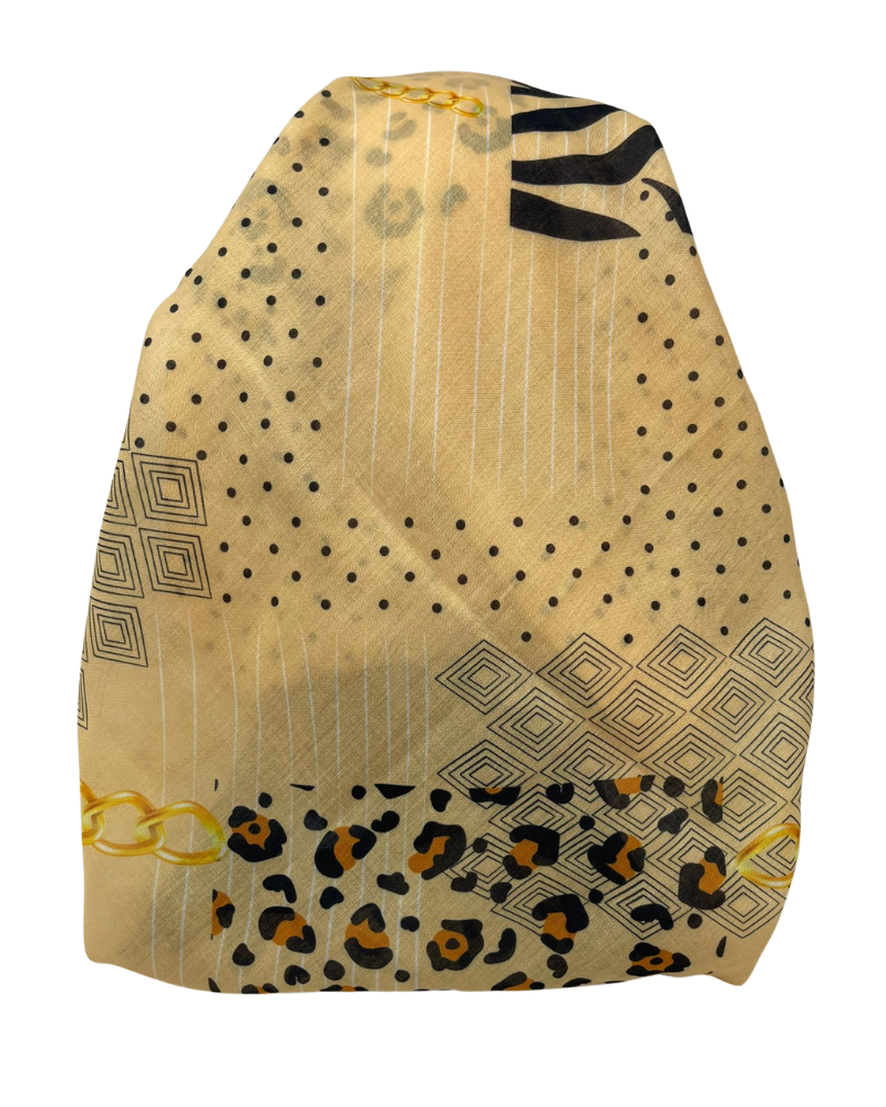 It's Younique OB-LE-TI Lemon Tiger Print Pre-Tied Open Back Bandanna with Velvet Grip Myselflingerie.com