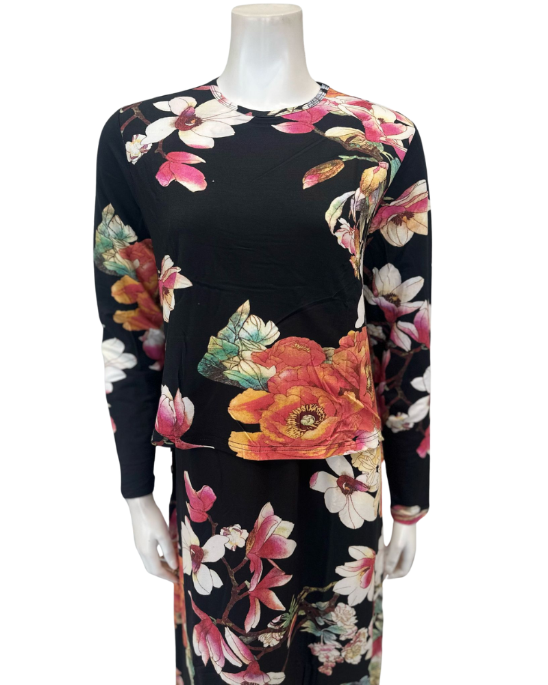 The Star Story 10-881 Wildlife Floral Black Modal Nursing Nightgown Myselflingerie.com