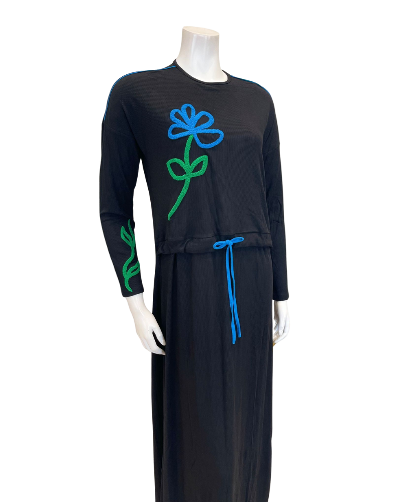 Mega Dreams 392521 Blue Side Flower Ribbed Modal Nursing Nightgown Myselflingerie.com
