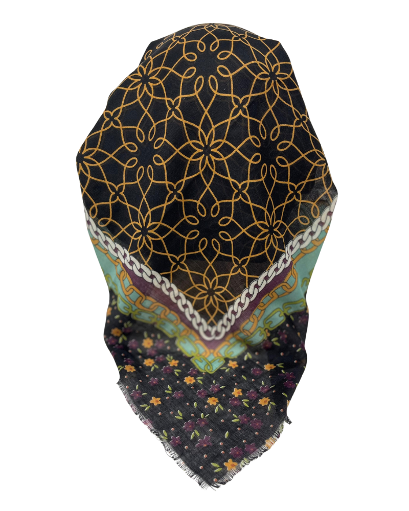 It's Younique OB-MAZE-BLK Black/Brown Maze Pre-Tied Open Back Bandanna with Velvet Grip Myselflingerie.com