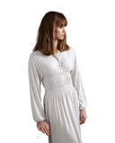 Rojo London Pippa Morning Grey Smocked Button Down Nightgown myselflingerie.com