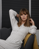 Rojo London Pippa Morning Grey Smocked Button Down Nightgown myselflingerie.com