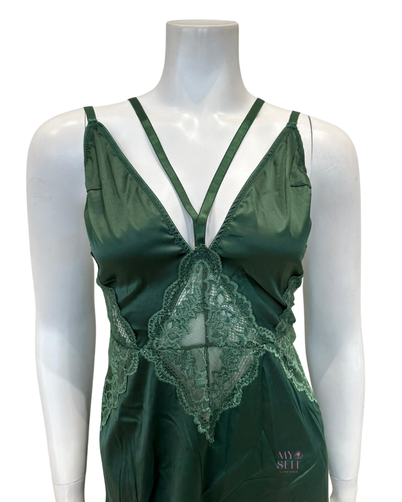 Oh La La Cheri 74-11645 Hunter Green Galloon Lace Babydoll & Panty myselflingerie.com