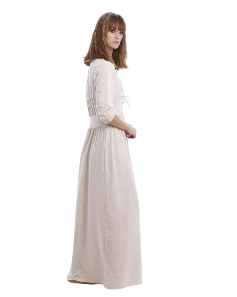 Rojo London Lotte Morning Grey Bow Button Down Modal Nightgown myselflingerie.com