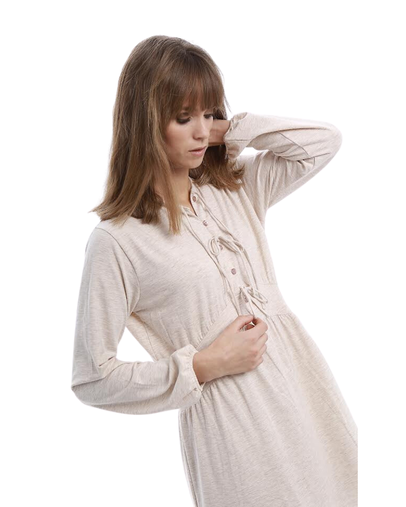 Rojo London Lotte Morning Grey Bow Button Down Modal Nightgown myselflingerie.com