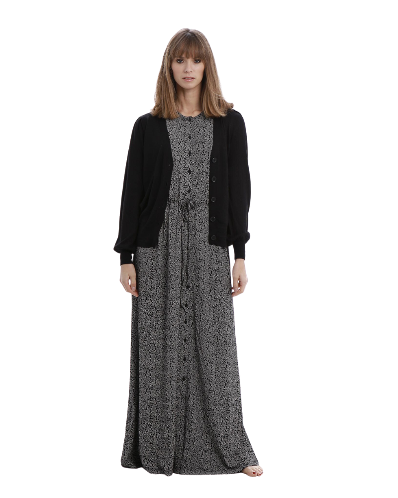 Rojo London Nova Printed Button Down Waisted Nightgown & Cardigan Set myselflingerie.com