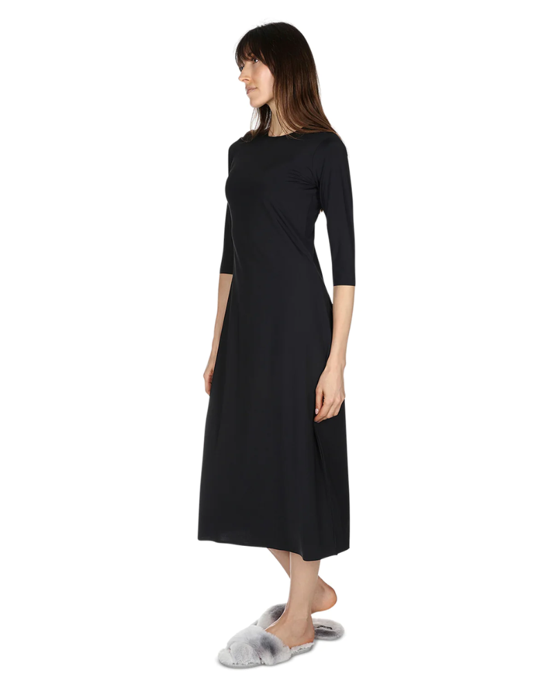 Me Moi CSP504-48 Black Bonded 3/4 Sleeve Shell Dress 48" myselflingerie.com