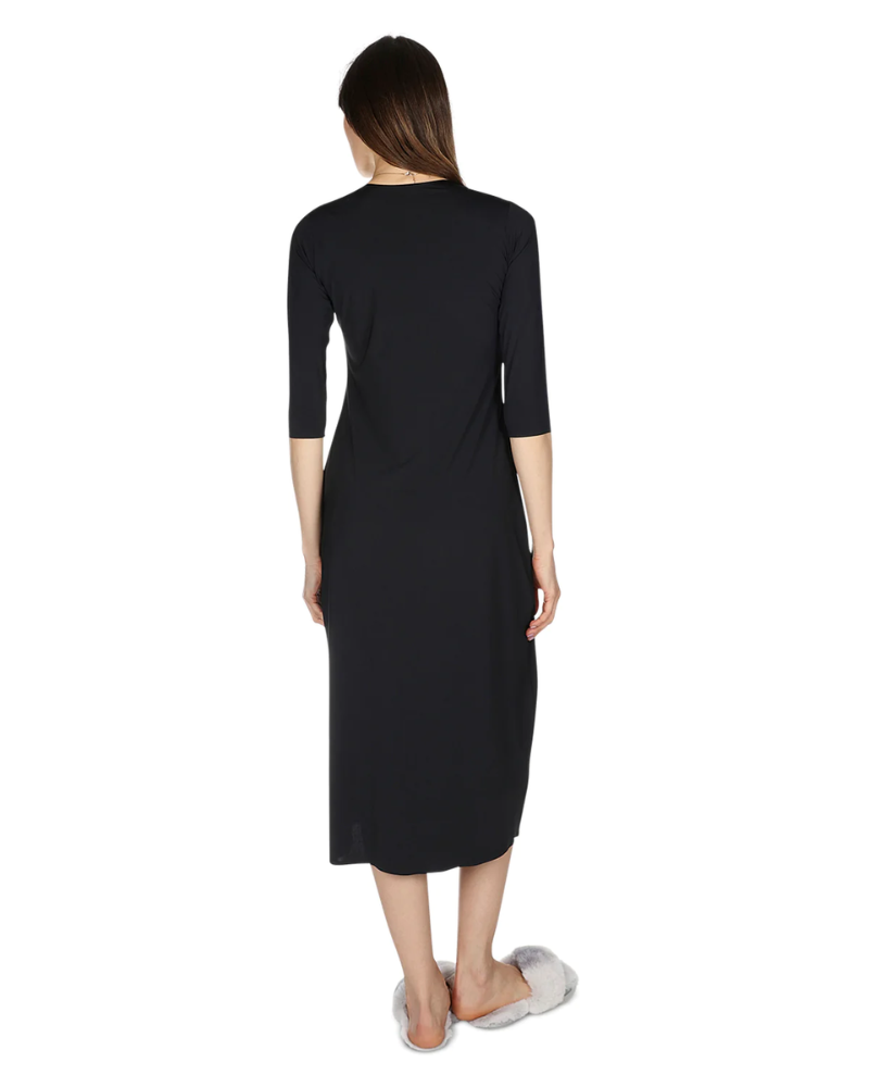 Me Moi CSP504-48 Black Bonded 3/4 Sleeve Shell Dress 48" myselflingerie.com