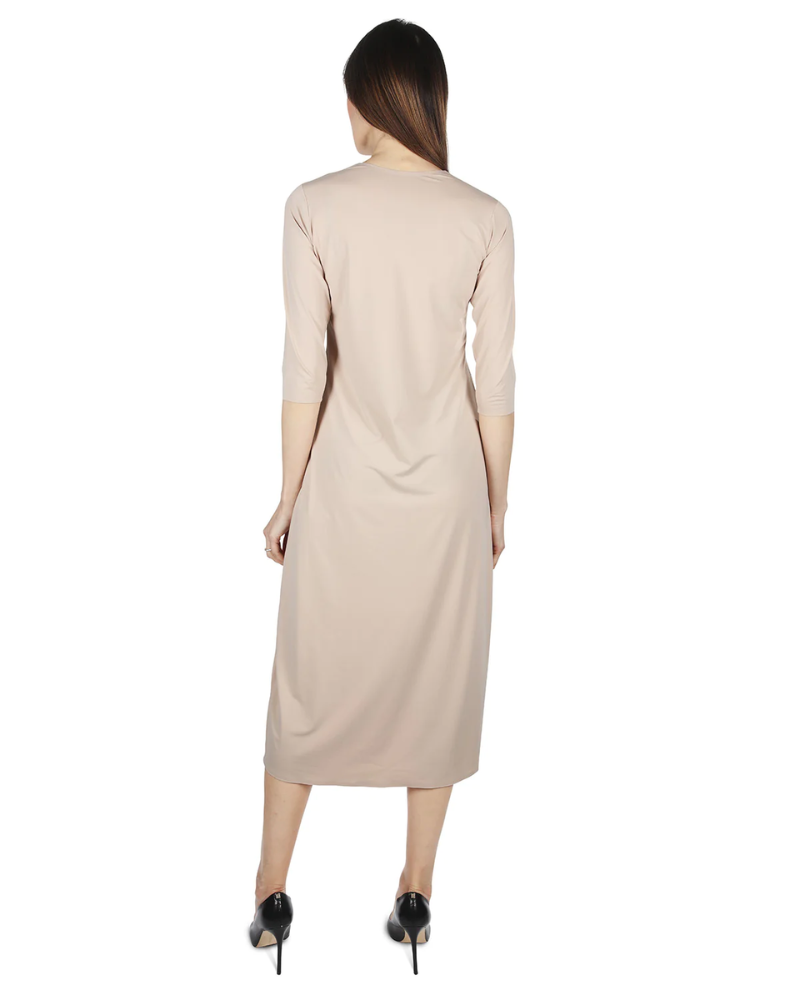 Me Moi CSP504-48 Nude Bonded 3/4 Sleeve Shell Dress 48" myselflingerie.com
