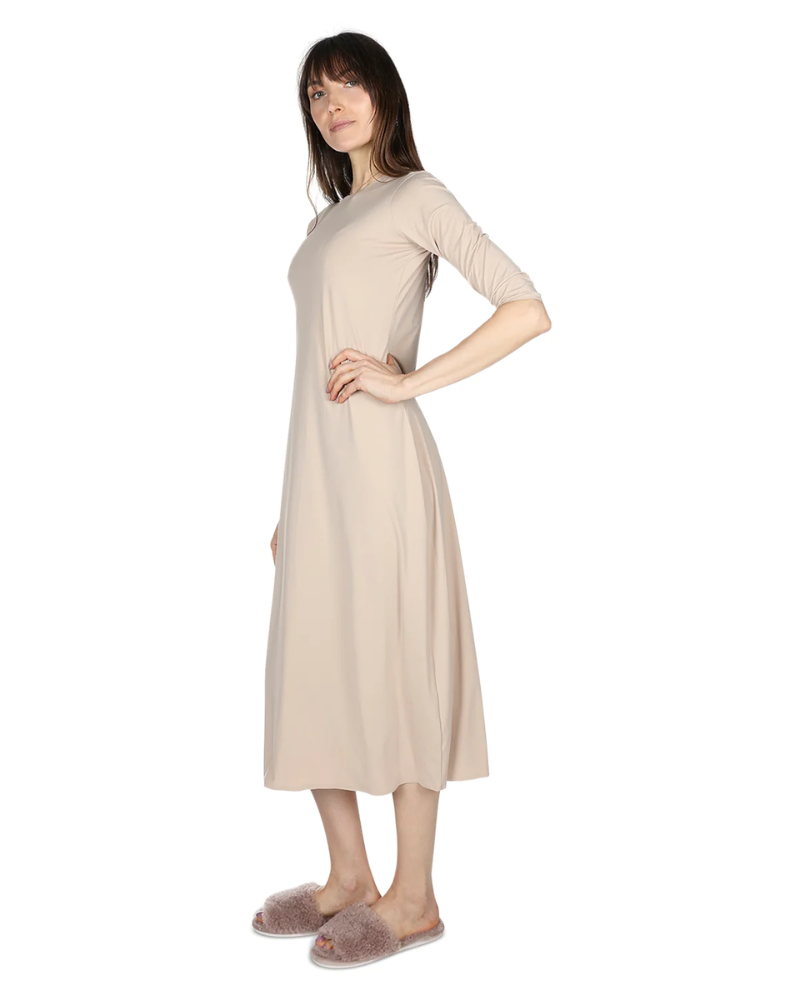 Me Moi CSP504-48 Nude Bonded 3/4 Sleeve Shell Dress 48" myselflingerie.com