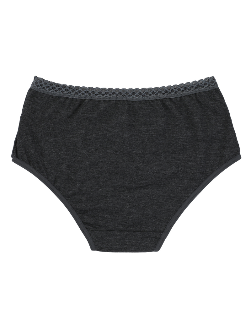 Buttermint BU501CG Charcoal Grey Lace Trimmed Cotton Hipsters 3 Pack myselflingerie.com