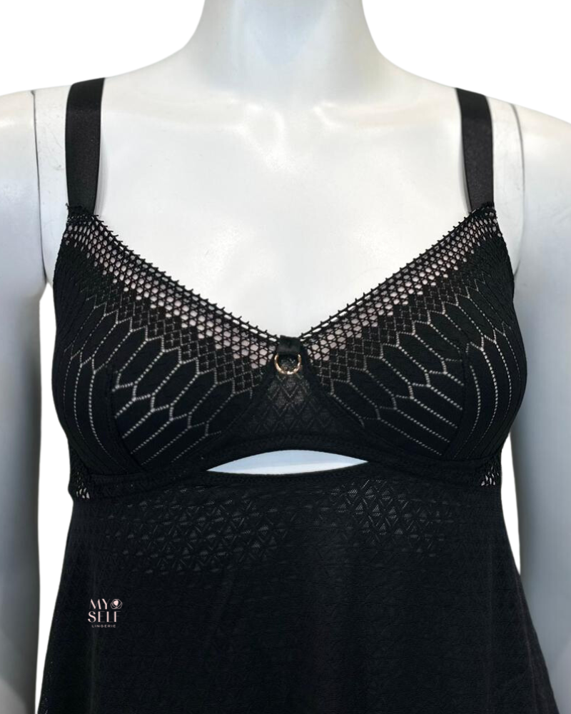 Montelle 9544 Black/Moonshell Simple Pleasures Balconette Chemise myselflingerie.com