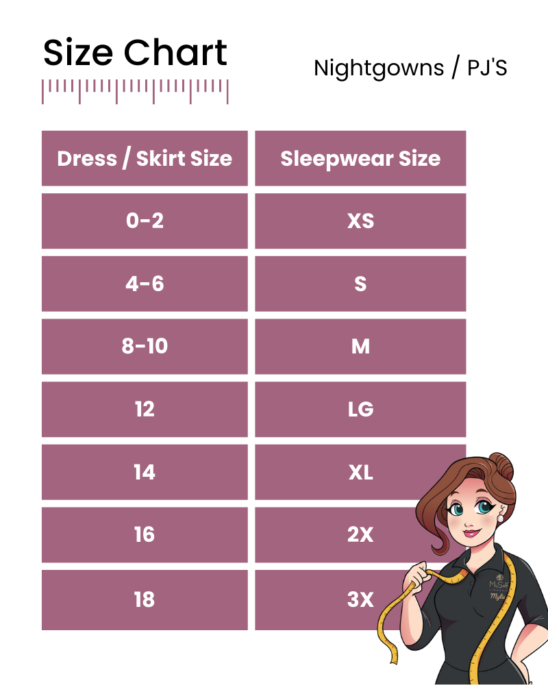 Regular Nightgowns Size Guide