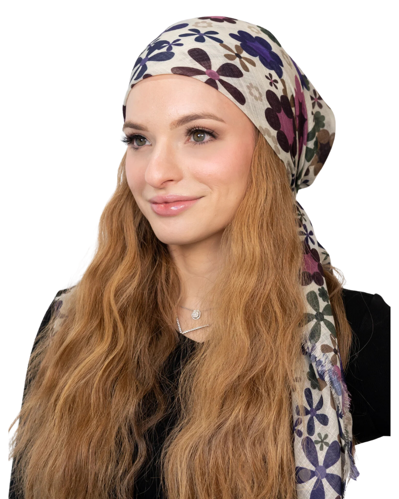 Tie Ur Knot Neutral Bloom Adjustable Pre-Tied Bandanna with Full Grip myselflingerie.com
