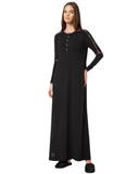 11925 Antique Rose Leopard Floral Trim Black Cotton Button Down Nightgown