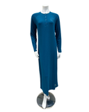 C-7142 Teal Blue Logo Snaps Ribbed Modal Nightgown