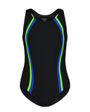 22FL031 Neon/Royal Vertical Stripe Black Bathing Suit