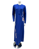 AK821 Flower Screen Print Snap Front Cobalt Cotton Nightgown