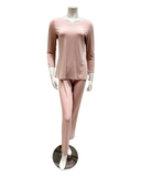 M4141 Dusty Pink Swirl Design Lace V Neck Modal Pajamas Set